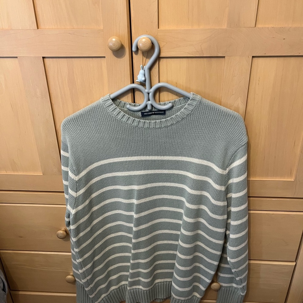 Brandy Melville Green and White Striped Sweater